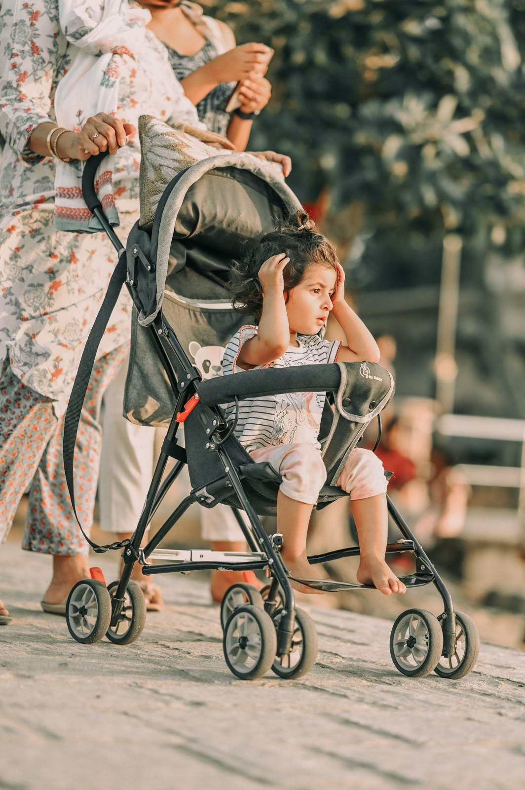 Mother pushing a stroller