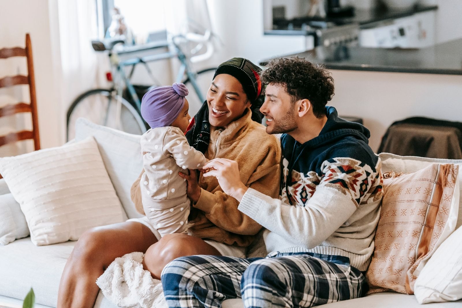 Family sharing a conversation at home