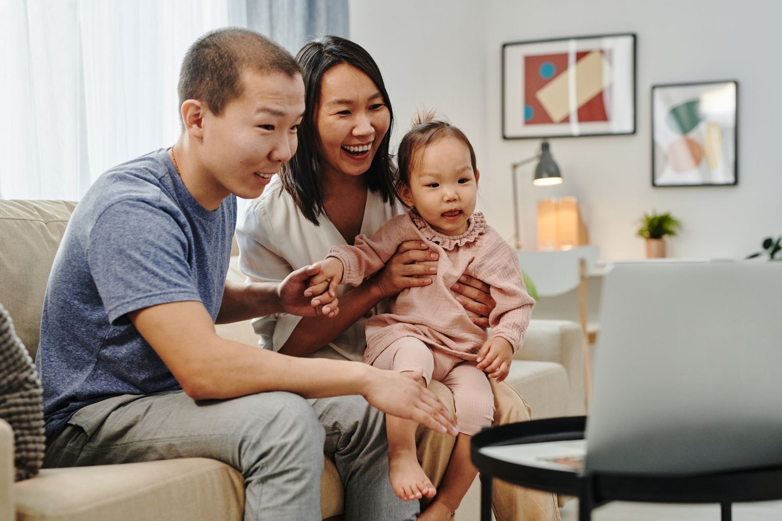 A family having a video call