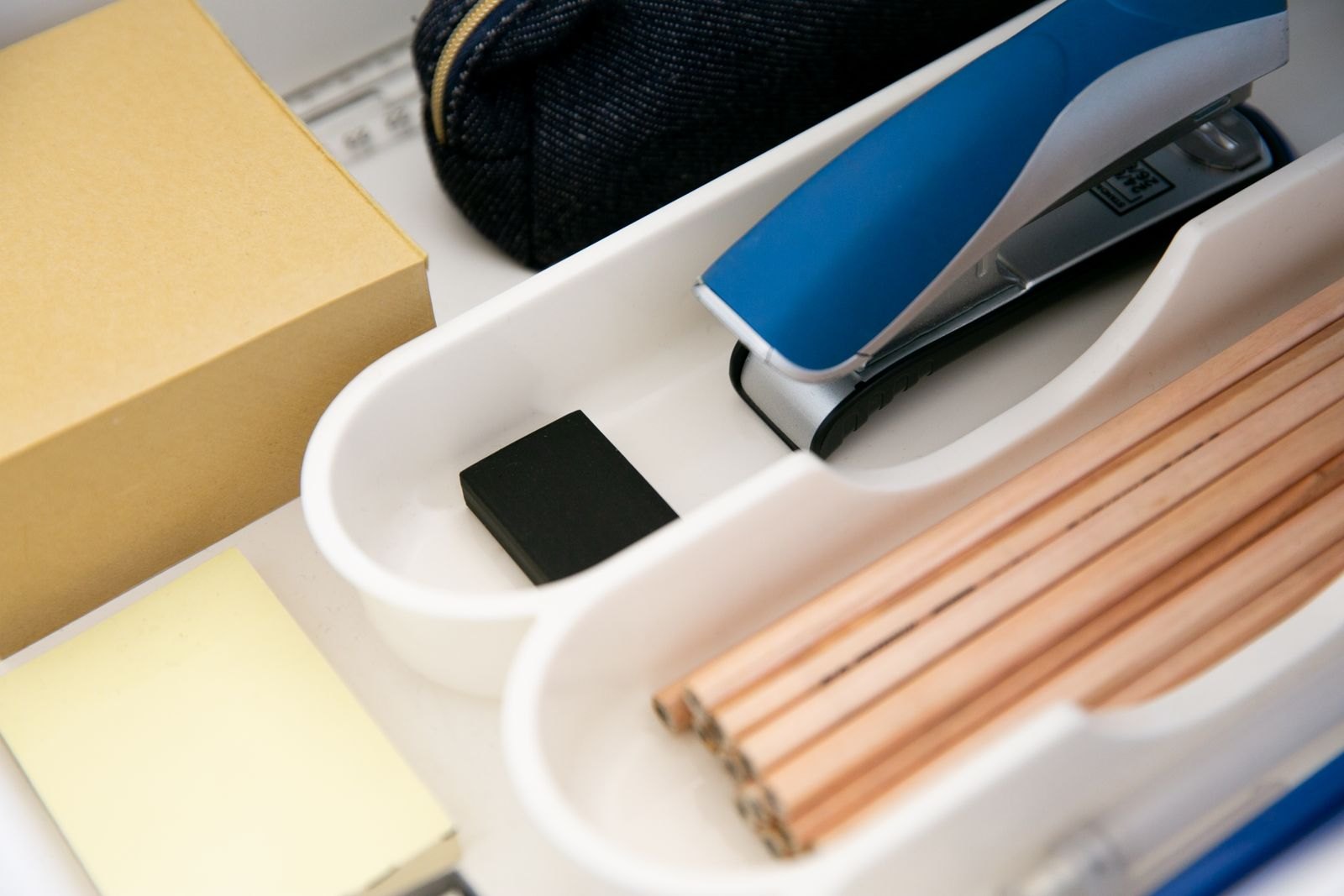 Pencils and stationery in a desk organizer